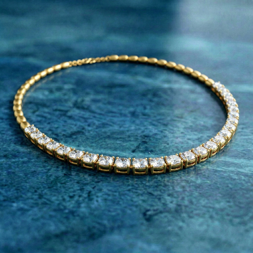 28.83 Carat 14K Gold Tennis Necklace