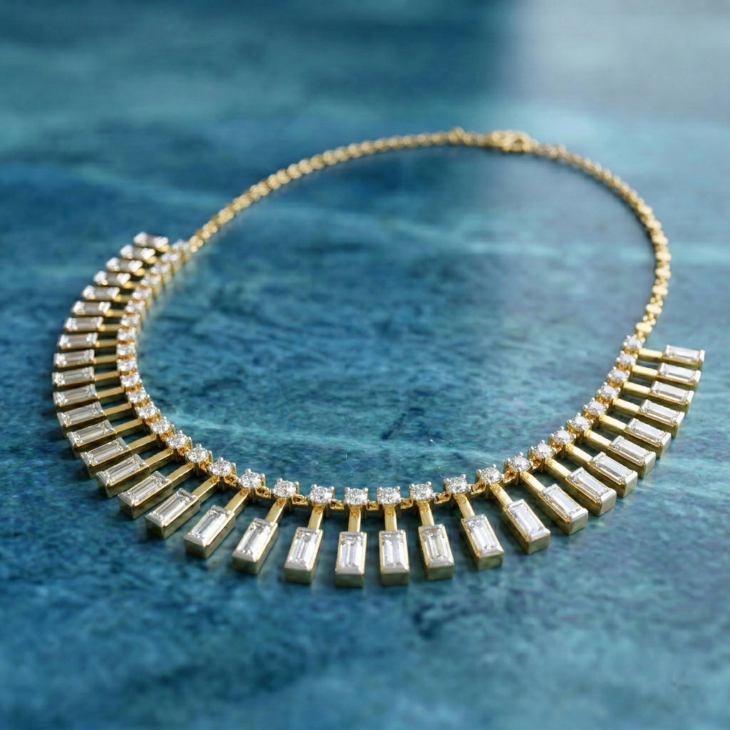 9.63 Carat 14K Gold Aira Emerald Cascade Necklace