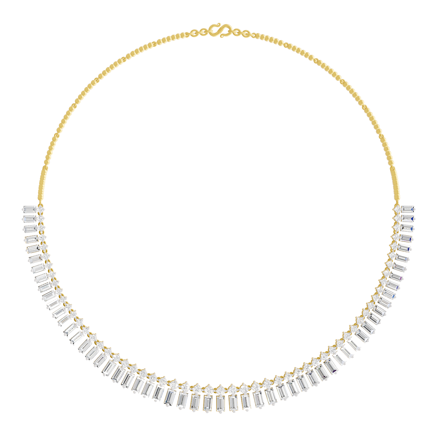 15.47 Carat 14K Gold Regal Baguette Bloom Necklace