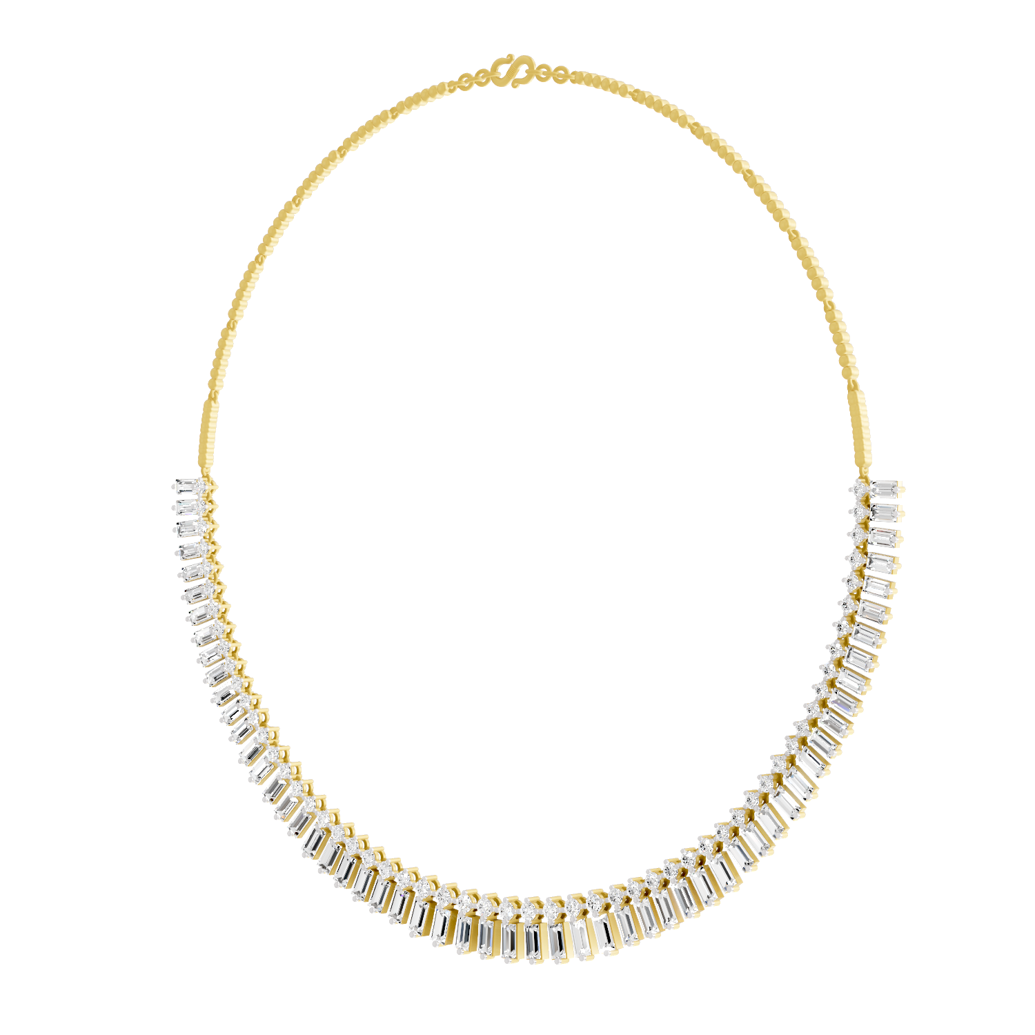 15.47 Carat 14K Gold Regal Baguette Bloom Necklace