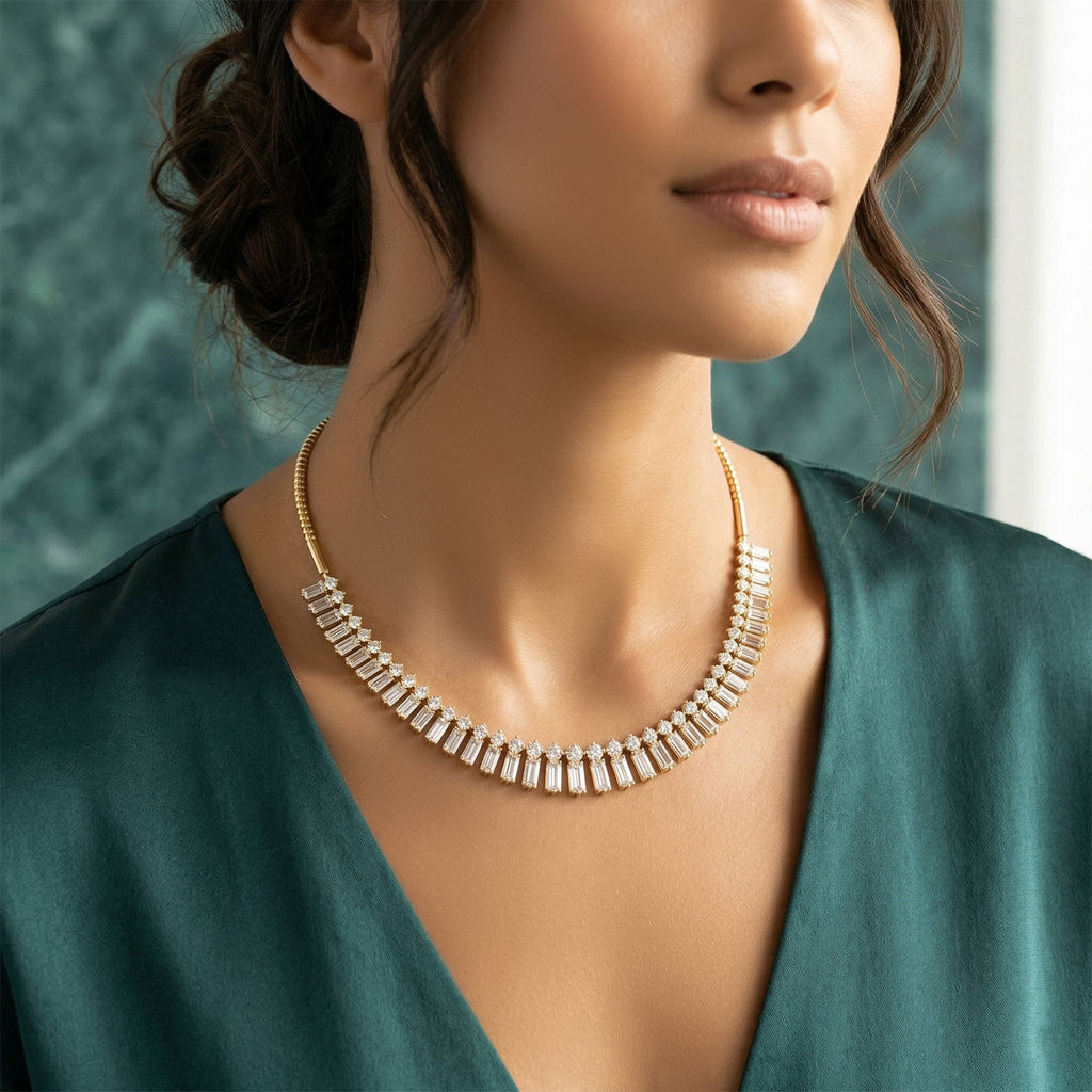 15.47 Carat 14K Gold Regal Baguette Bloom Necklace