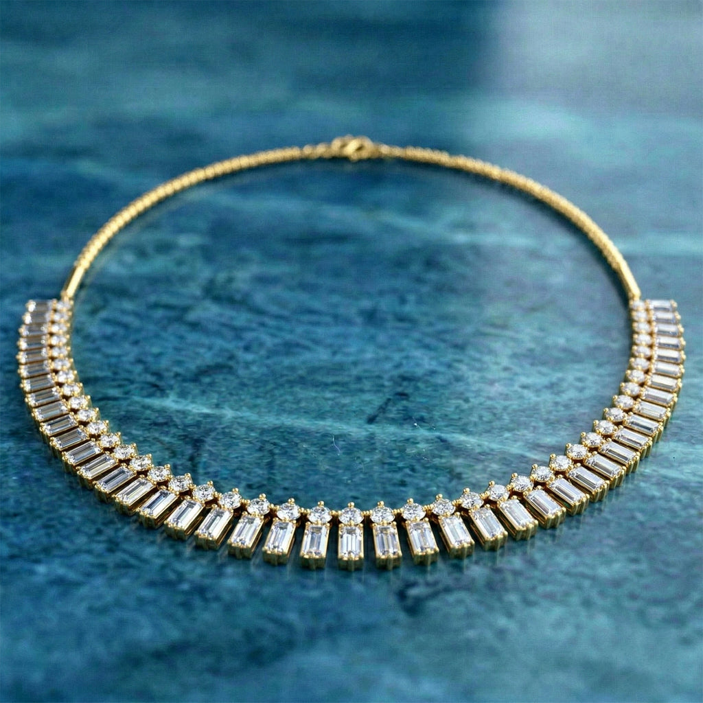 15.47 Carat 14K Gold Regal Baguette Bloom Necklace