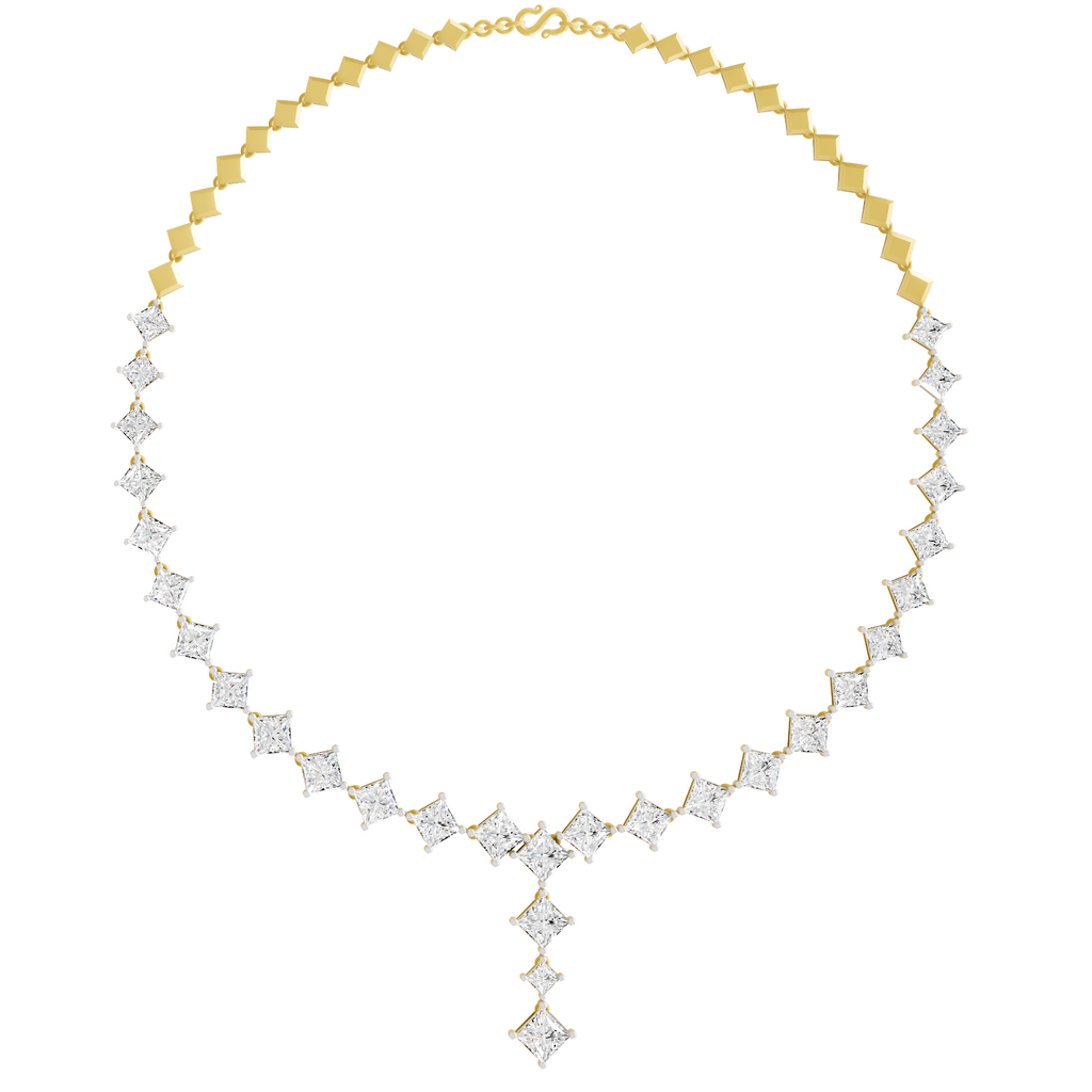 Lab Grown Diamond 28.92 Carat Princess-Cut Diamond Linear Necklace 14KY