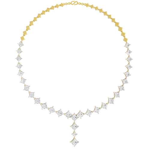 Lab Grown Diamond 28.92 Carat Princess-Cut Diamond Linear Necklace 14KY