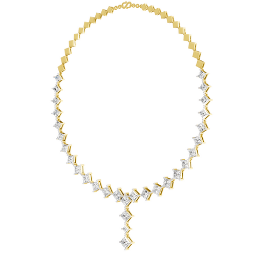 Lab Grown Diamond 28.92 Carat Princess-Cut Diamond Linear Necklace 14KY