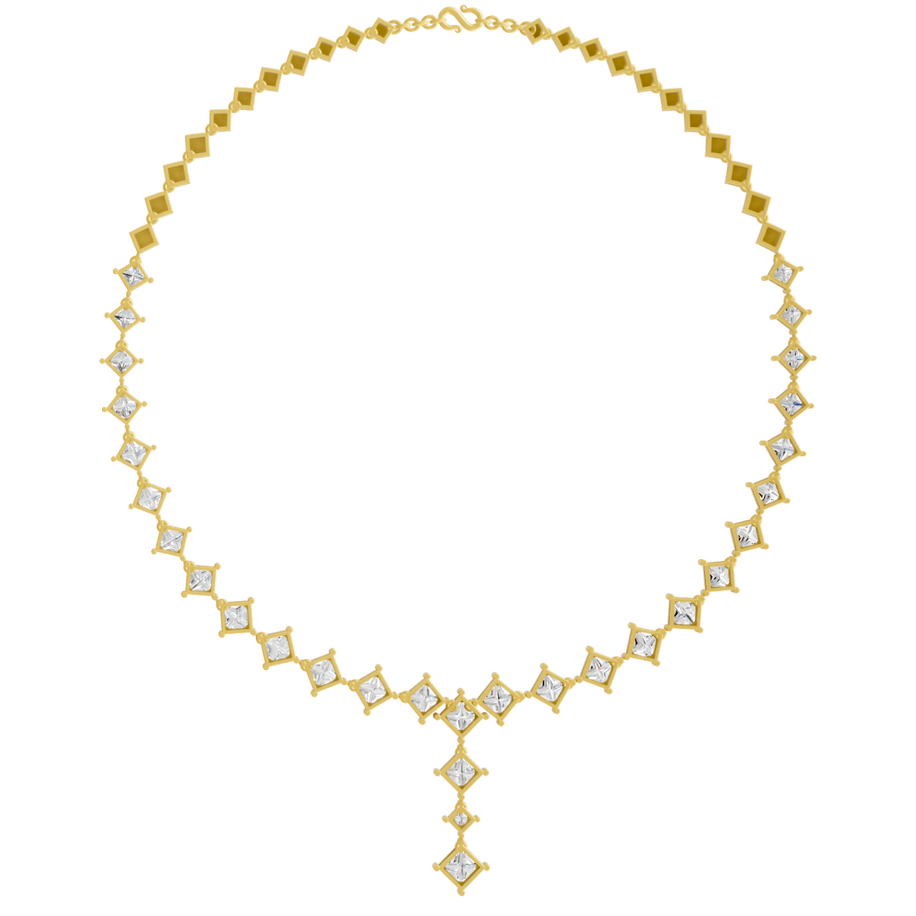 Lab Grown Diamond 28.92 Carat Princess-Cut Diamond Linear Necklace 14KY