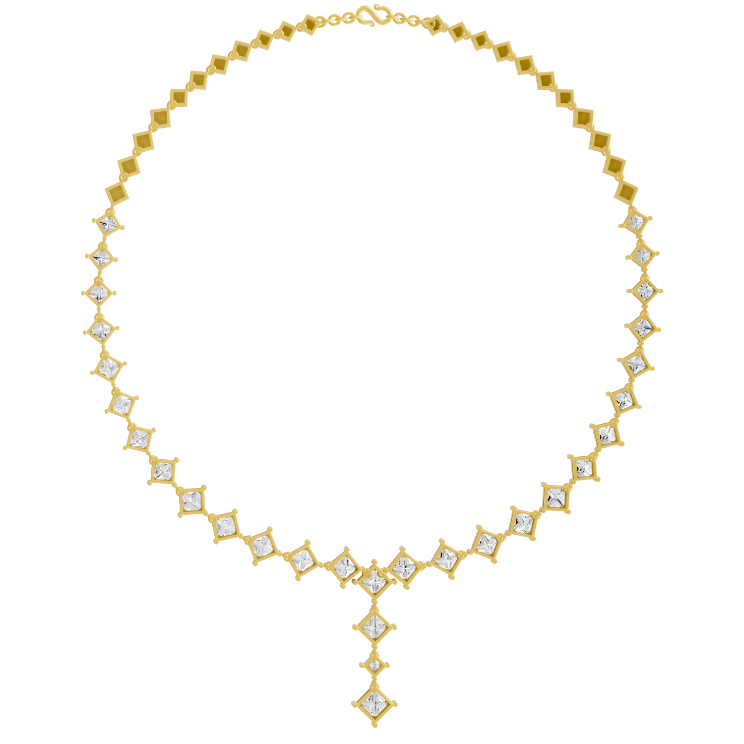 Lab Grown Diamond 28.92 Carat Princess-Cut Diamond Linear Necklace 14KY