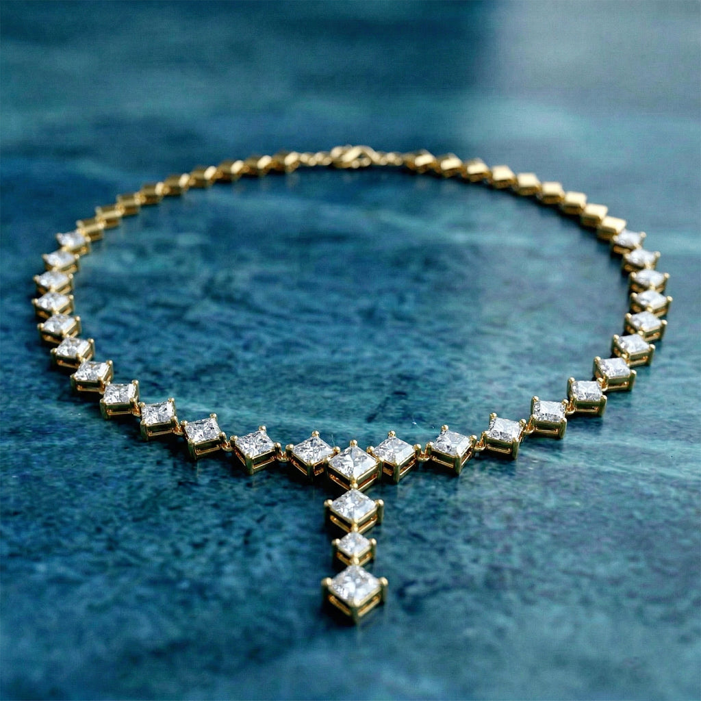 Lab Grown Diamond 28.92 Carat Princess-Cut Diamond Linear Necklace 14KY