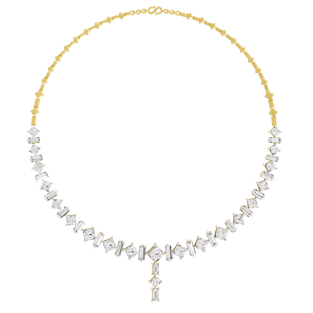 Lab Grown Diamond 28.31 Carat Princess-Cut Diamond Linear Necklace 14KY