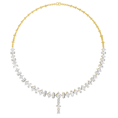 Lab Grown Diamond 28.31 Carat Princess-Cut Diamond Linear Necklace 14KY