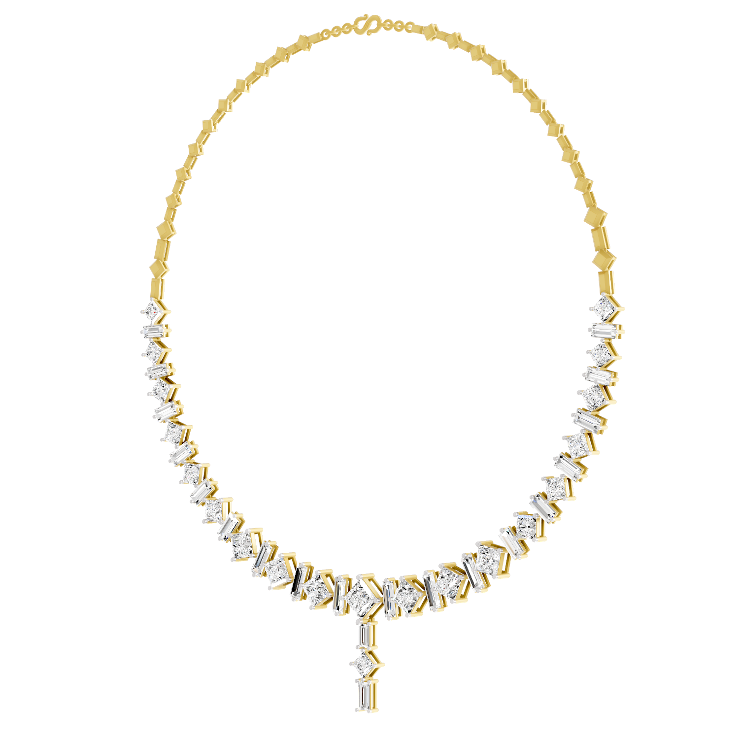 Lab Grown Diamond 28.31 Carat Princess-Cut Diamond Linear Necklace 14KY
