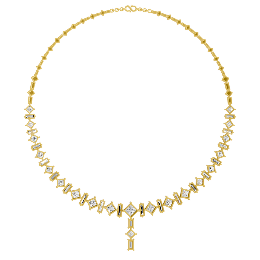 Lab Grown Diamond 28.31 Carat Princess-Cut Diamond Linear Necklace 14KY