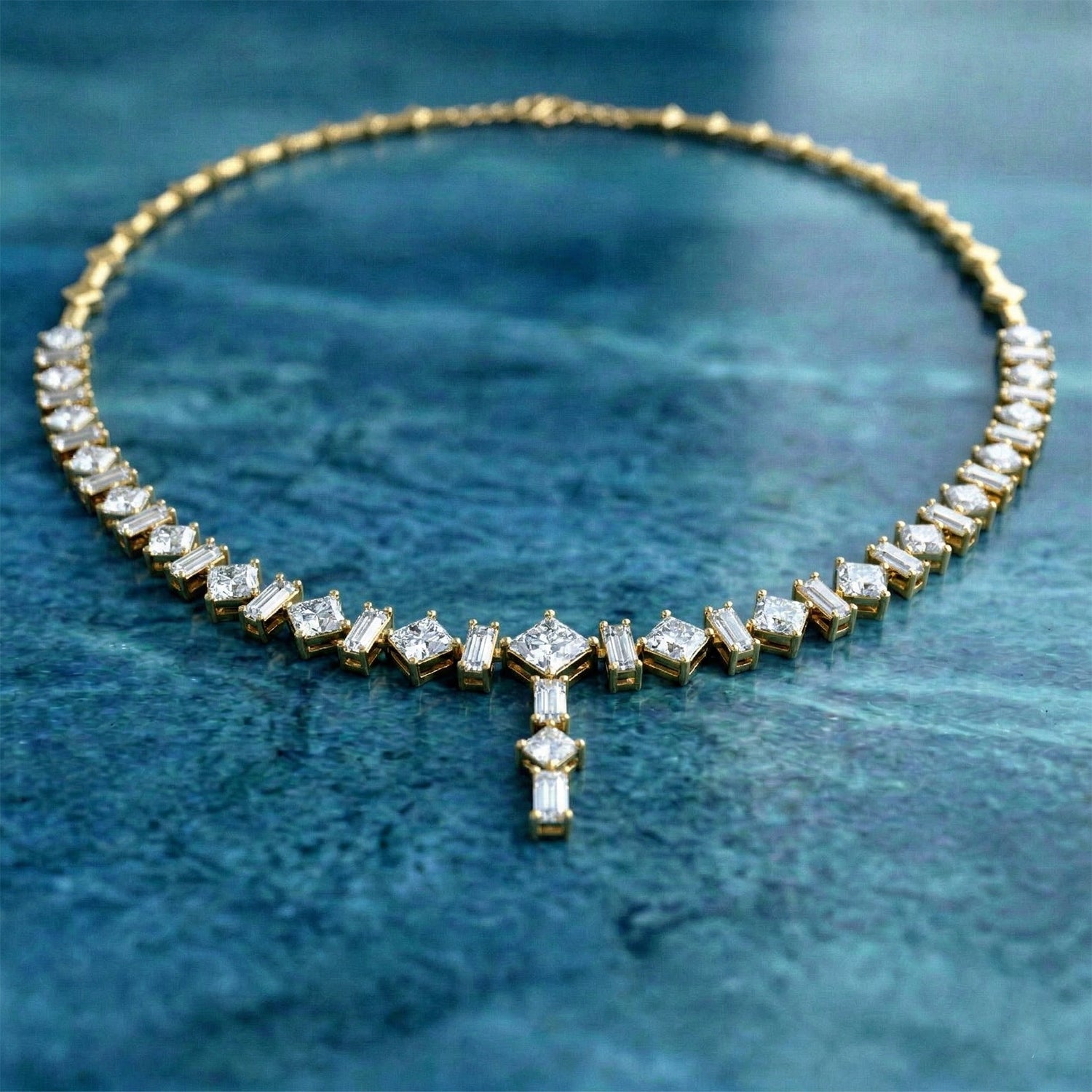 Lab Grown Diamond 28.31 Carat Princess-Cut Diamond Linear Necklace 14KY