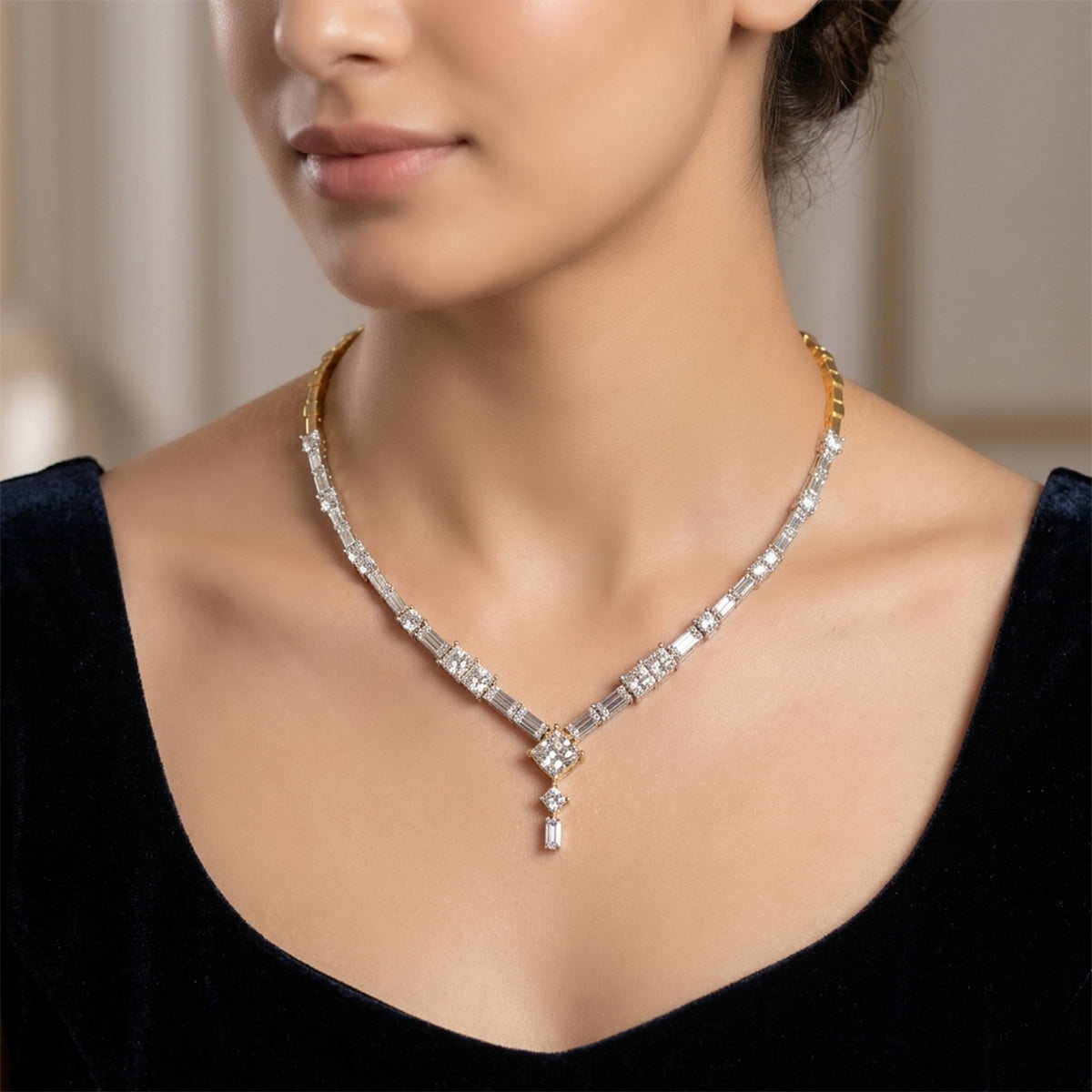 26.13 Carat 14K Gold Elegant V-Shape Necklace
