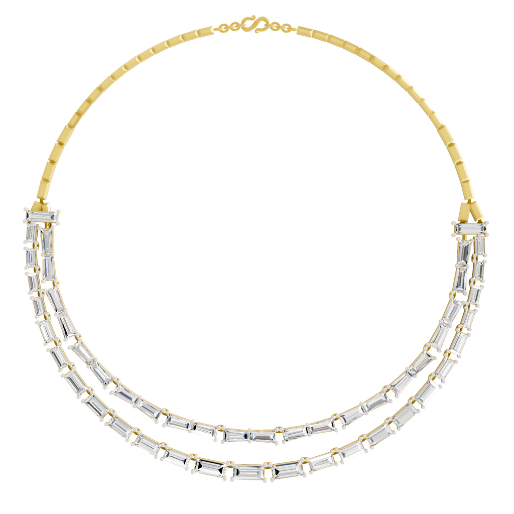 26.41 Carat 14K Gold Elegant Multi-Row Baguette Necklace