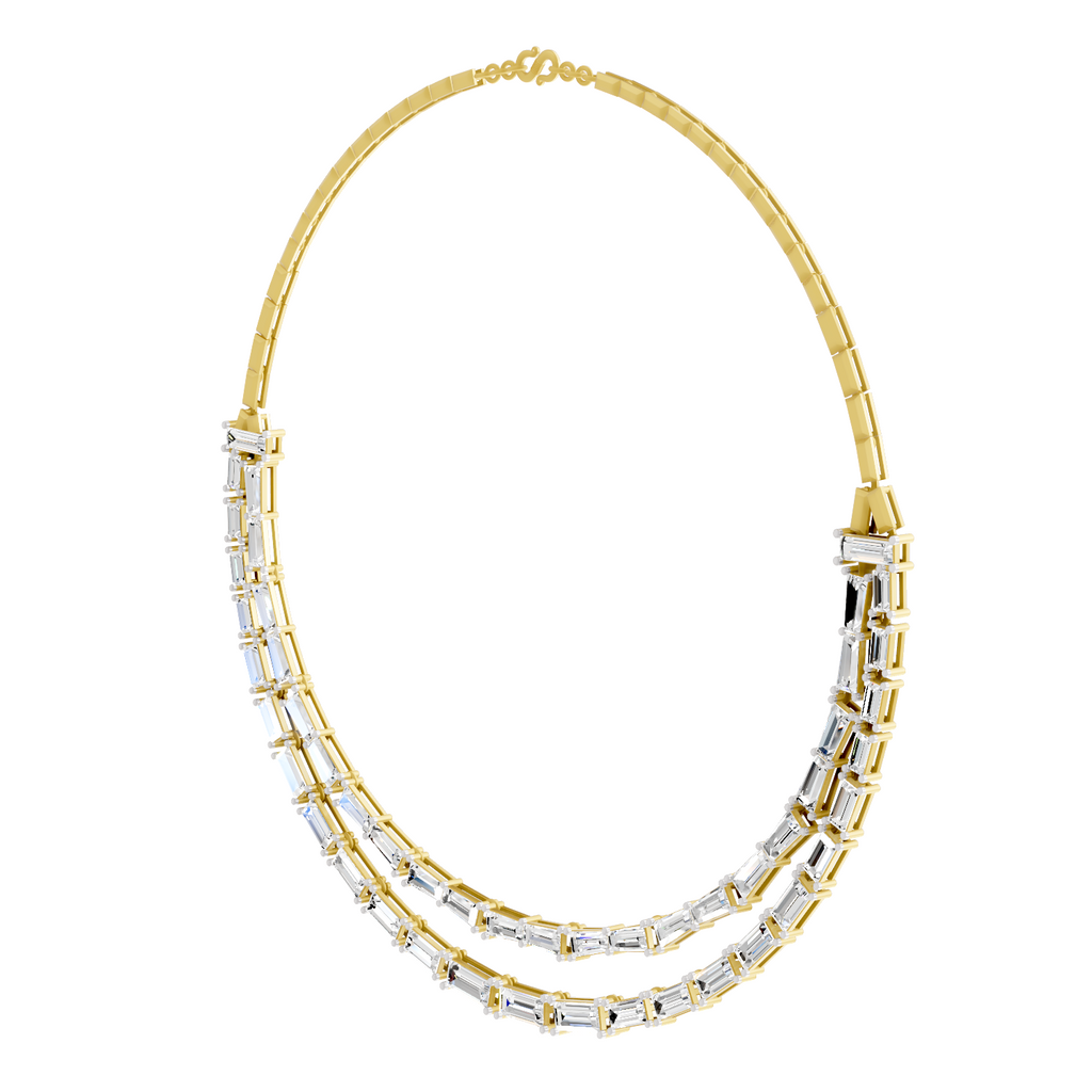 26.41 Carat 14K Gold Elegant Multi-Row Baguette Necklace