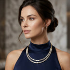 26.41 Carat 14K Gold Elegant Multi-Row Baguette Necklace