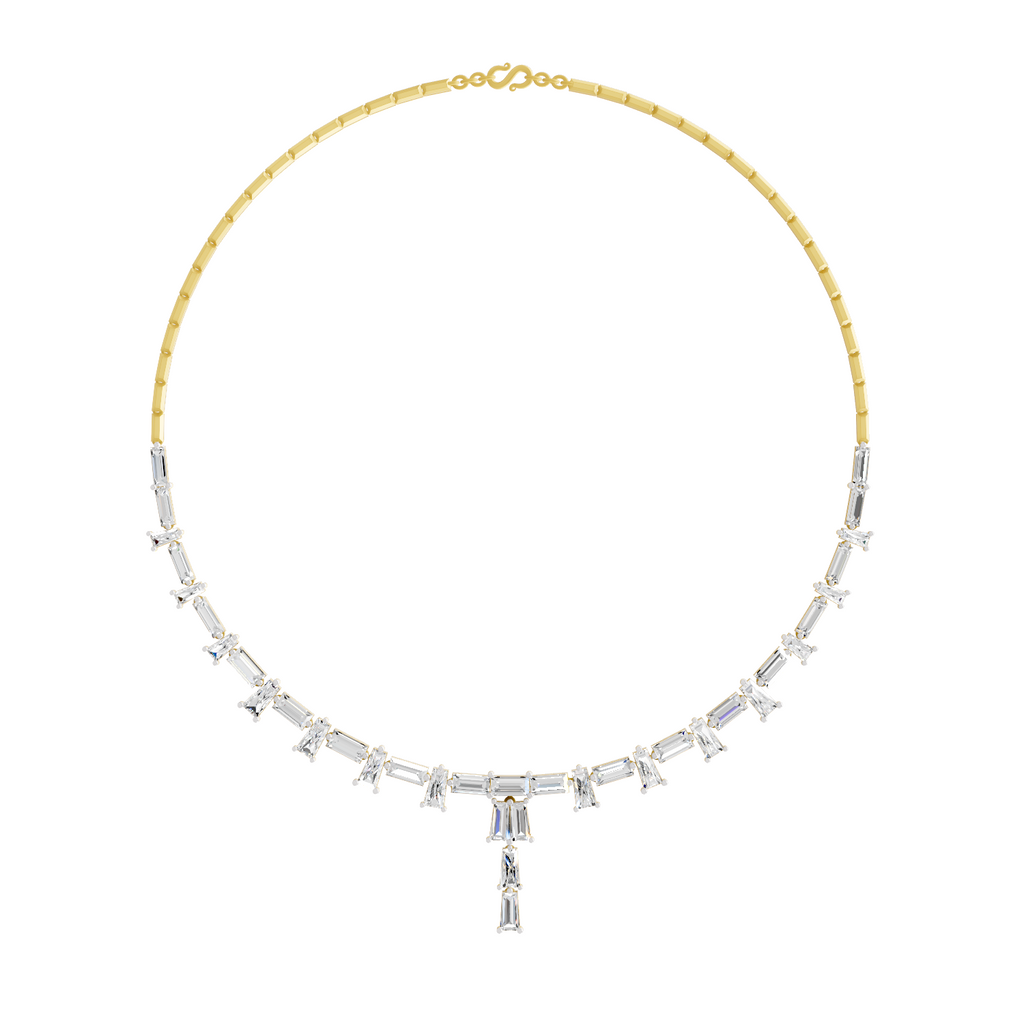 15.6 Carat 14K Gold Emerald Rhythm Line Drop Necklace