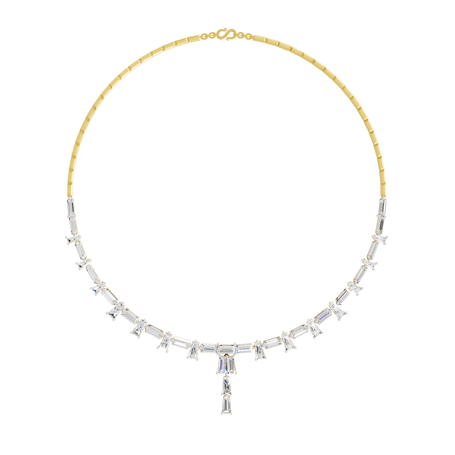 15.6 Carat 14K Gold Emerald Rhythm Line Drop Necklace