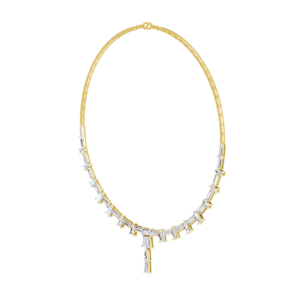 15.6 Carat 14K Gold Emerald Rhythm Line Drop Necklace