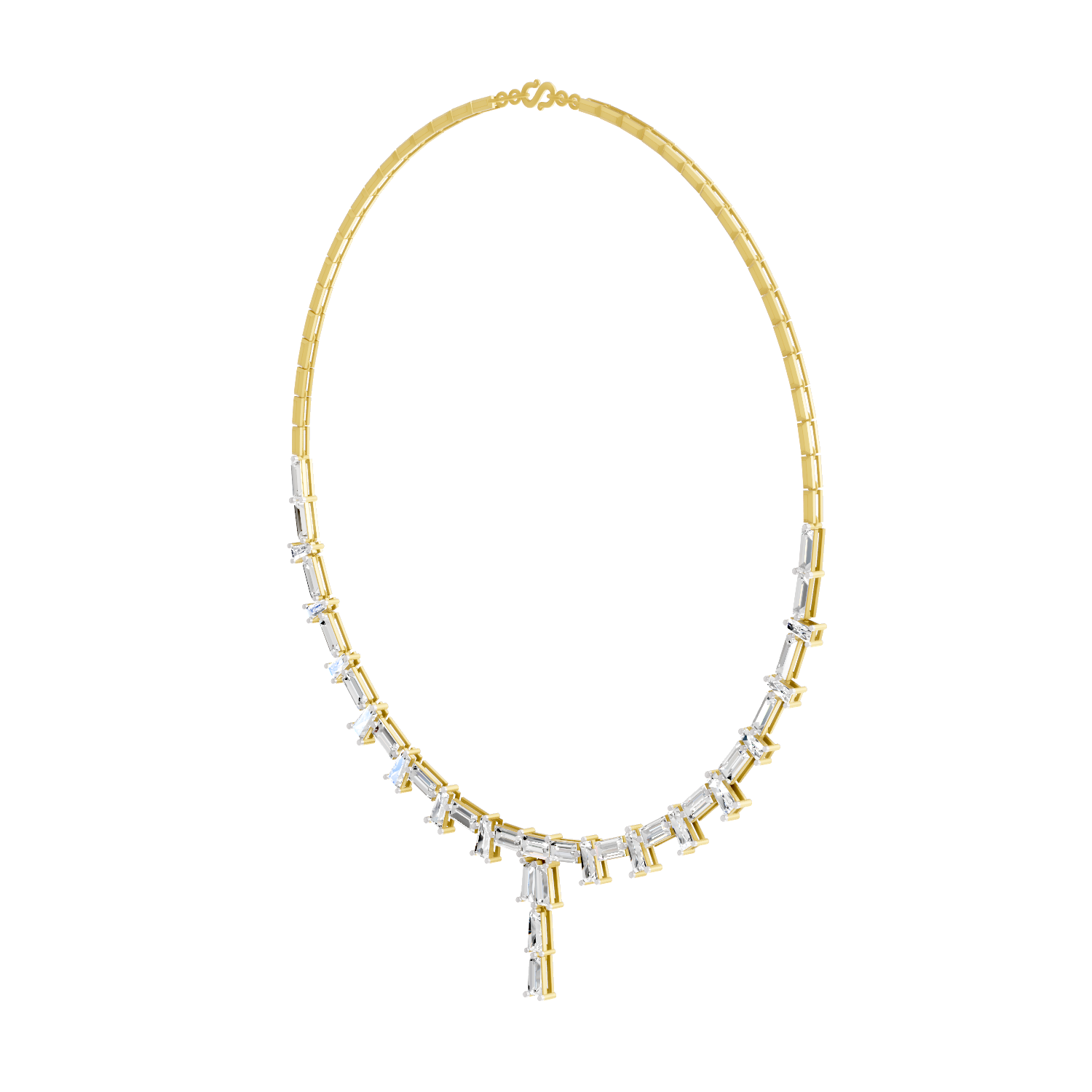 15.6 Carat 14K Gold Emerald Rhythm Line Drop Necklace