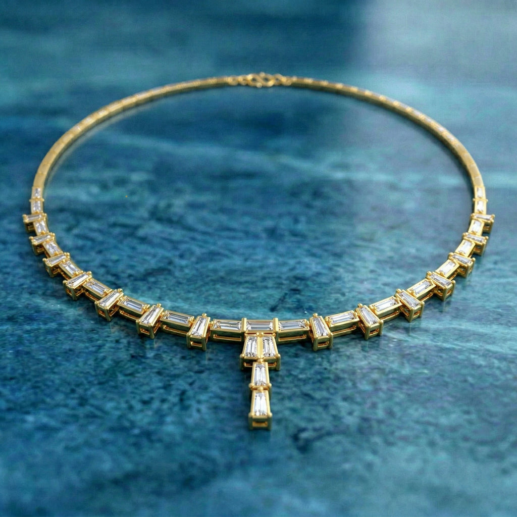 15.6 Carat 14K Gold Emerald Rhythm Line Drop Necklace