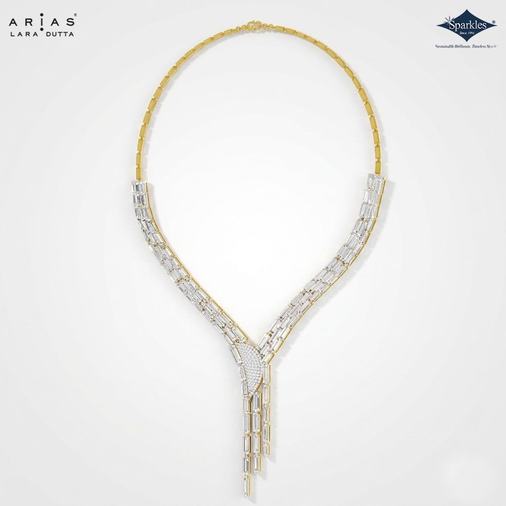 Arias by Lara Shimmering Waterfall Baguette Diamond V-Necklace