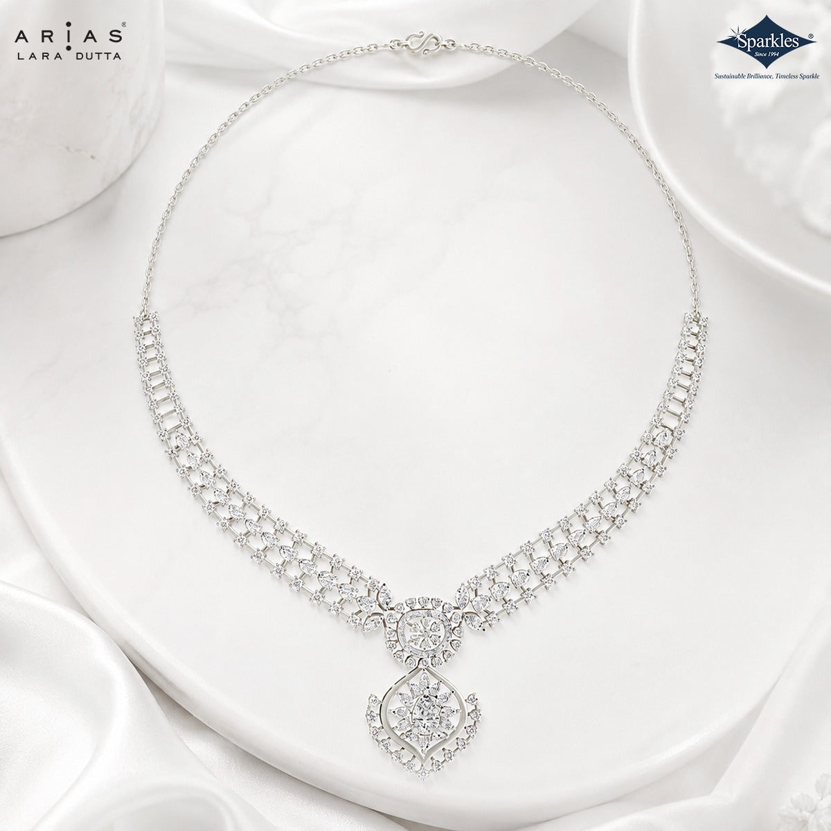 Sparkles Arias by Lara Dutta Regal Lacework Diamond Necklace Set
