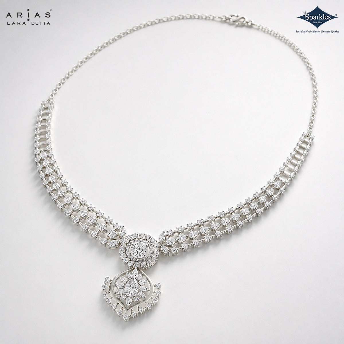Sparkles Arias by Lara Dutta Regal Lacework Diamond Necklace Set