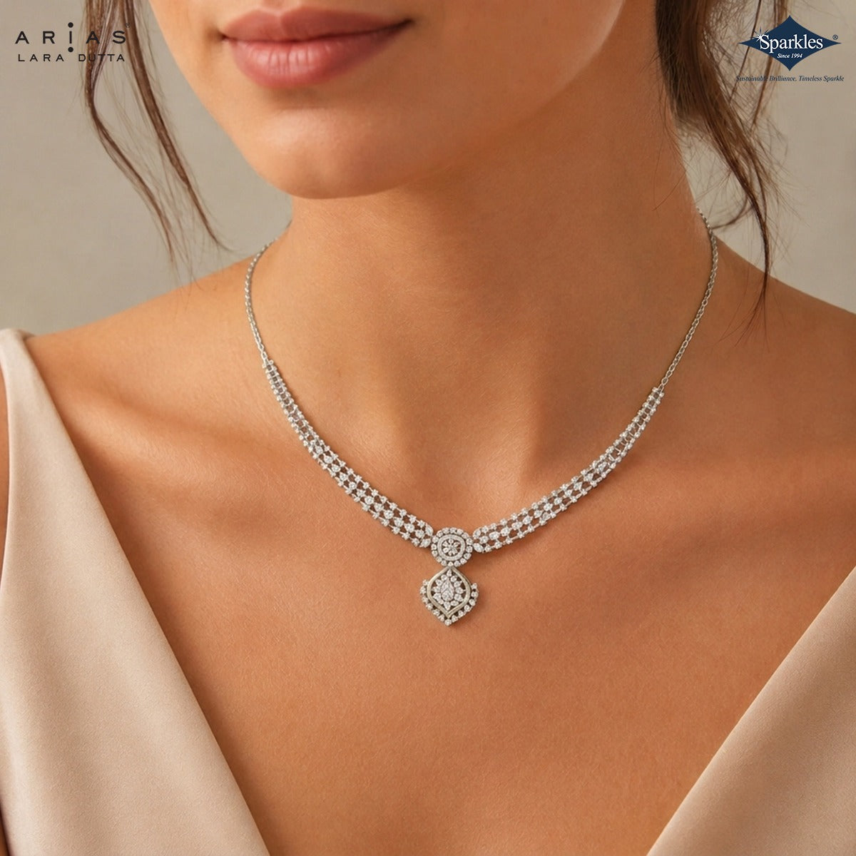 Sparkles Arias by Lara Dutta Regal Lacework Diamond Necklace Set