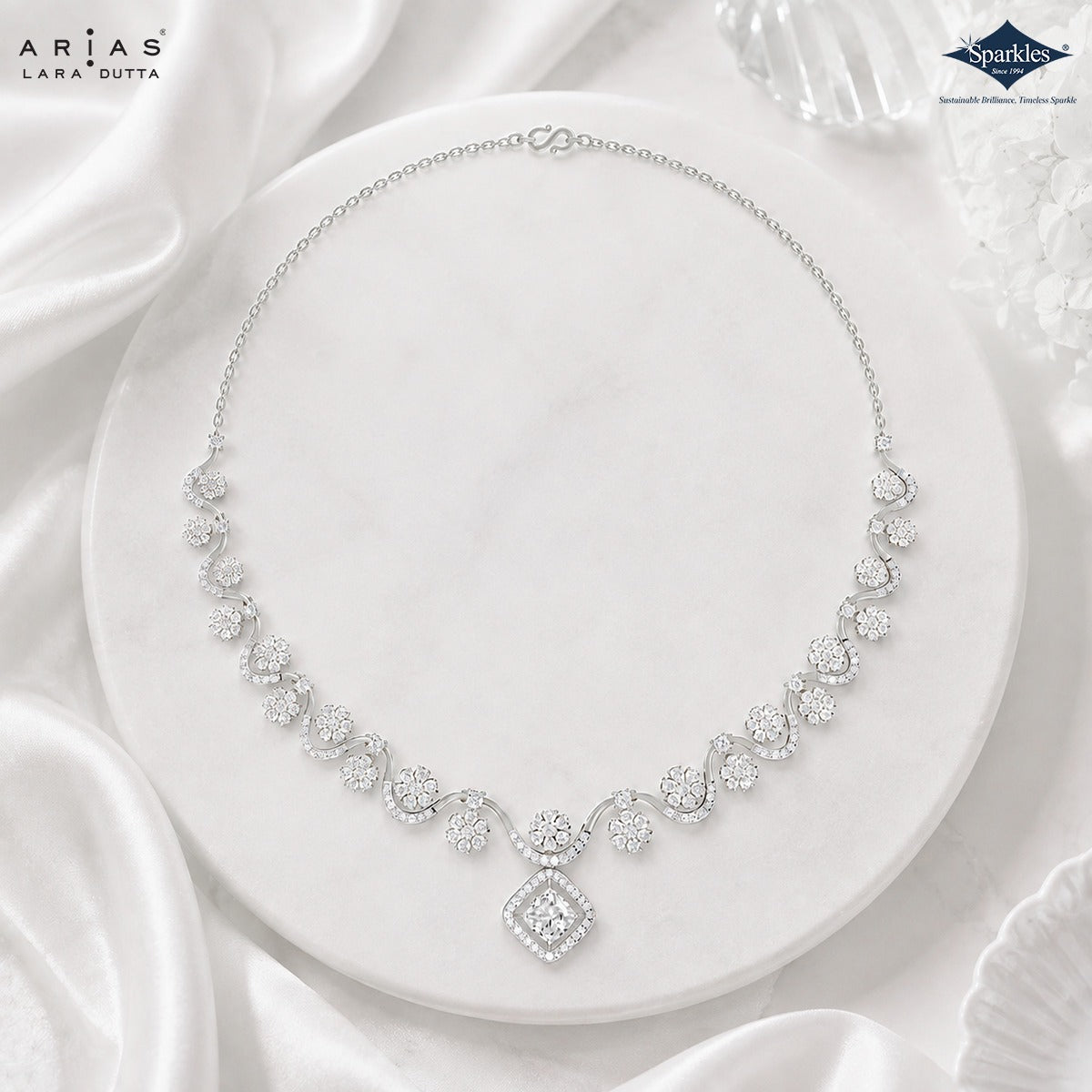 Sparkles Arias by Lara Dutta Swirling Blossom Diamond Necklace Set