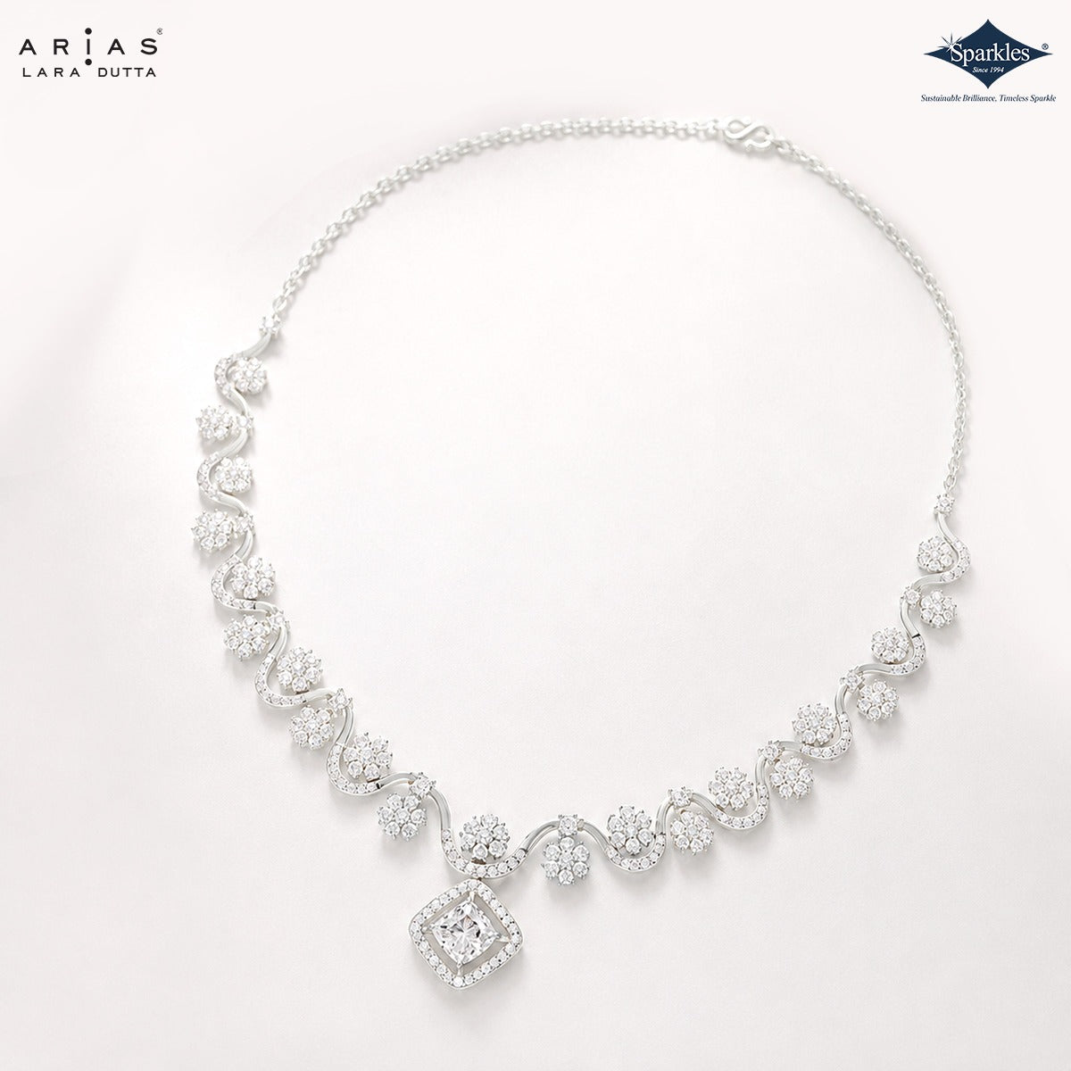 Sparkles Arias by Lara Dutta Swirling Blossom Diamond Necklace Set