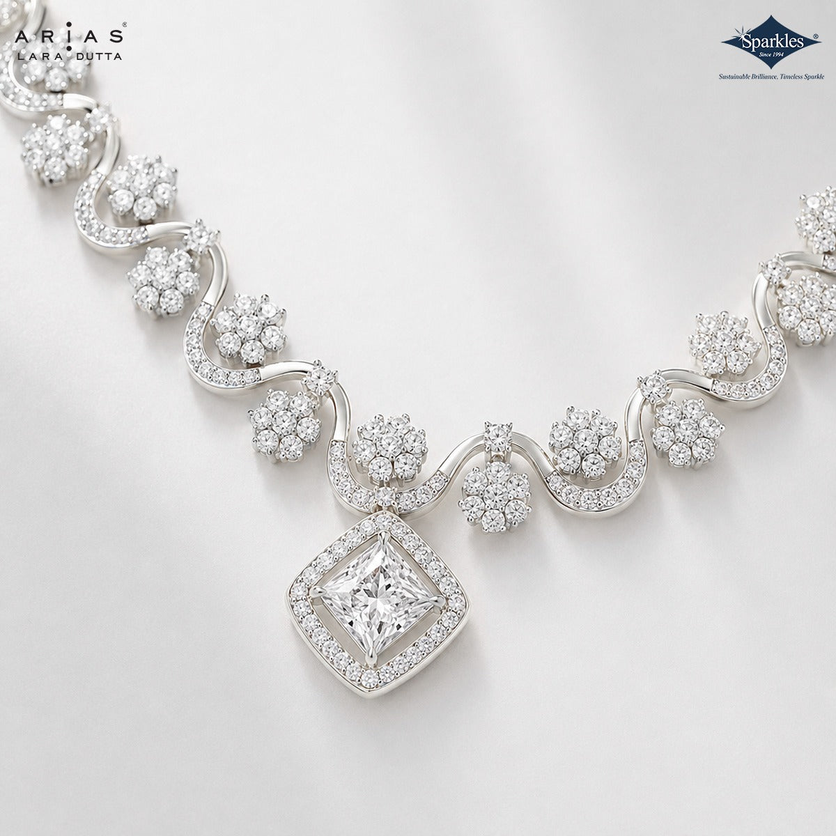 Sparkles Arias by Lara Dutta Swirling Blossom Diamond Necklace Set
