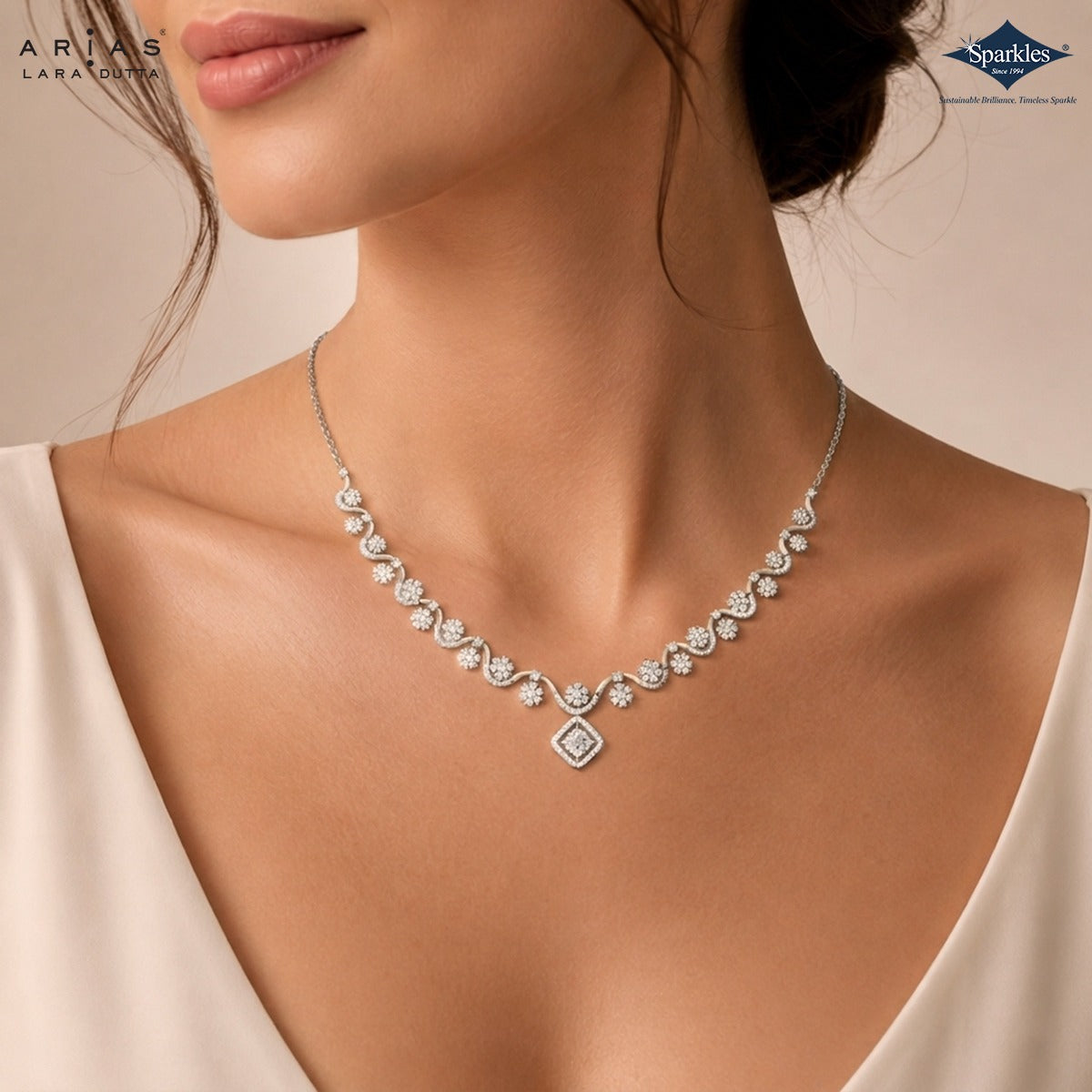 Sparkles Arias by Lara Dutta Swirling Blossom Diamond Necklace Set