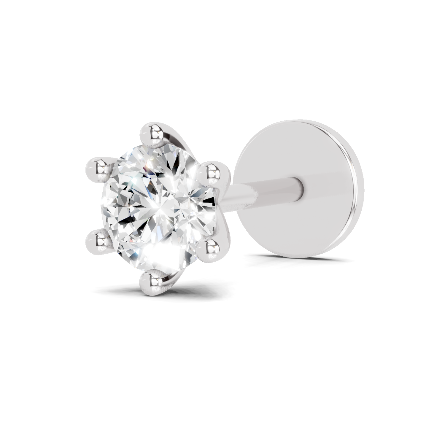 0.14 Carat Solitaire Six Prong Diamond Nose Pin 14K - White Gold