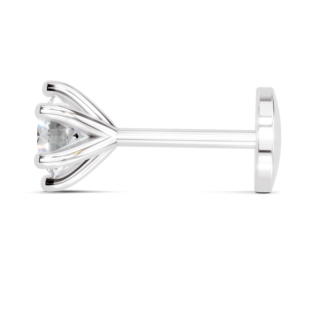 0.14 Carat Solitaire Six Prong Diamond Nose Pin 14K - White Gold