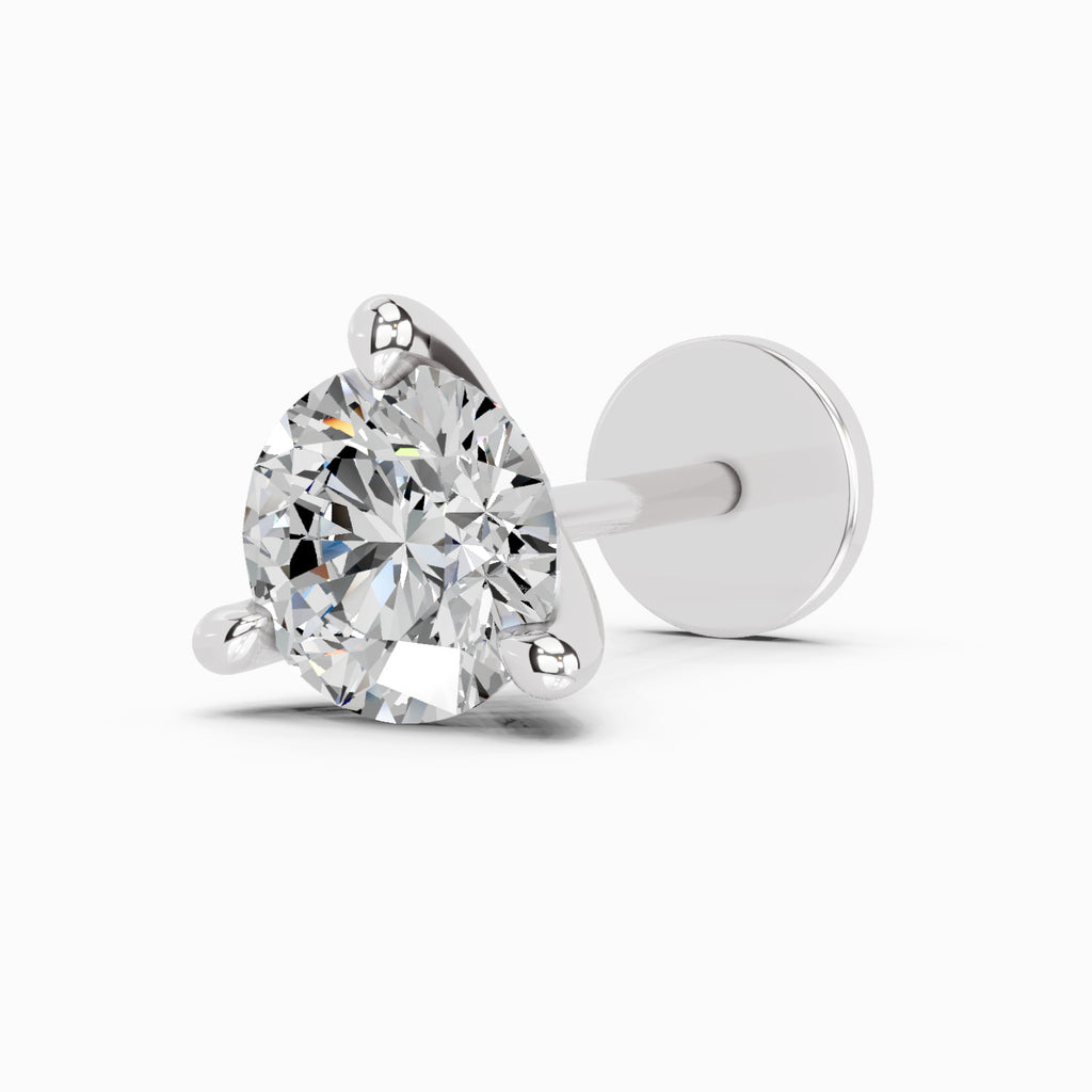 0.06 Carat 3 Prong Solitaire Diamond Nose Pin 14K - White Gold