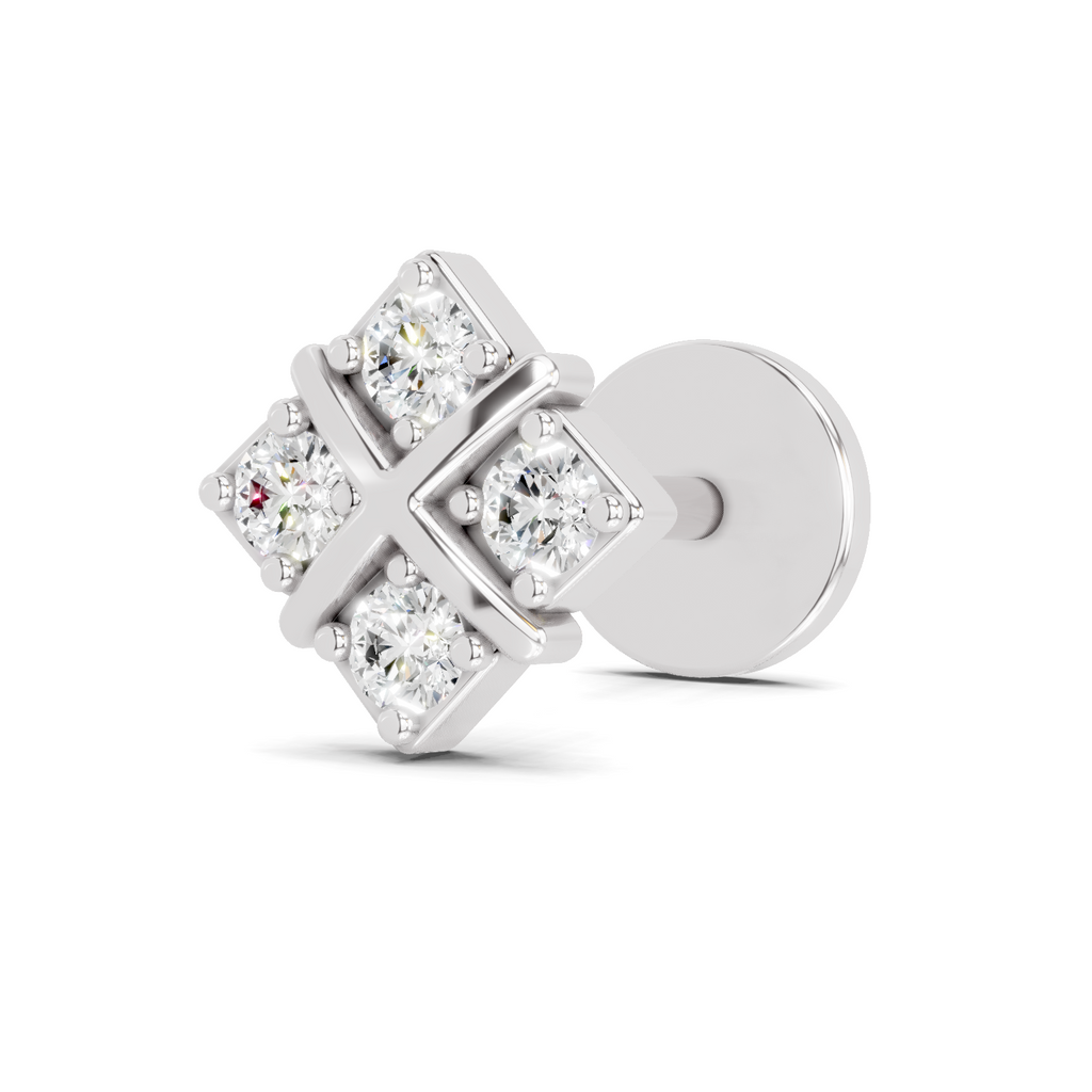 0.09 Carat Four Stone Solitaire Diamond Nose Pin 14K - White Gold