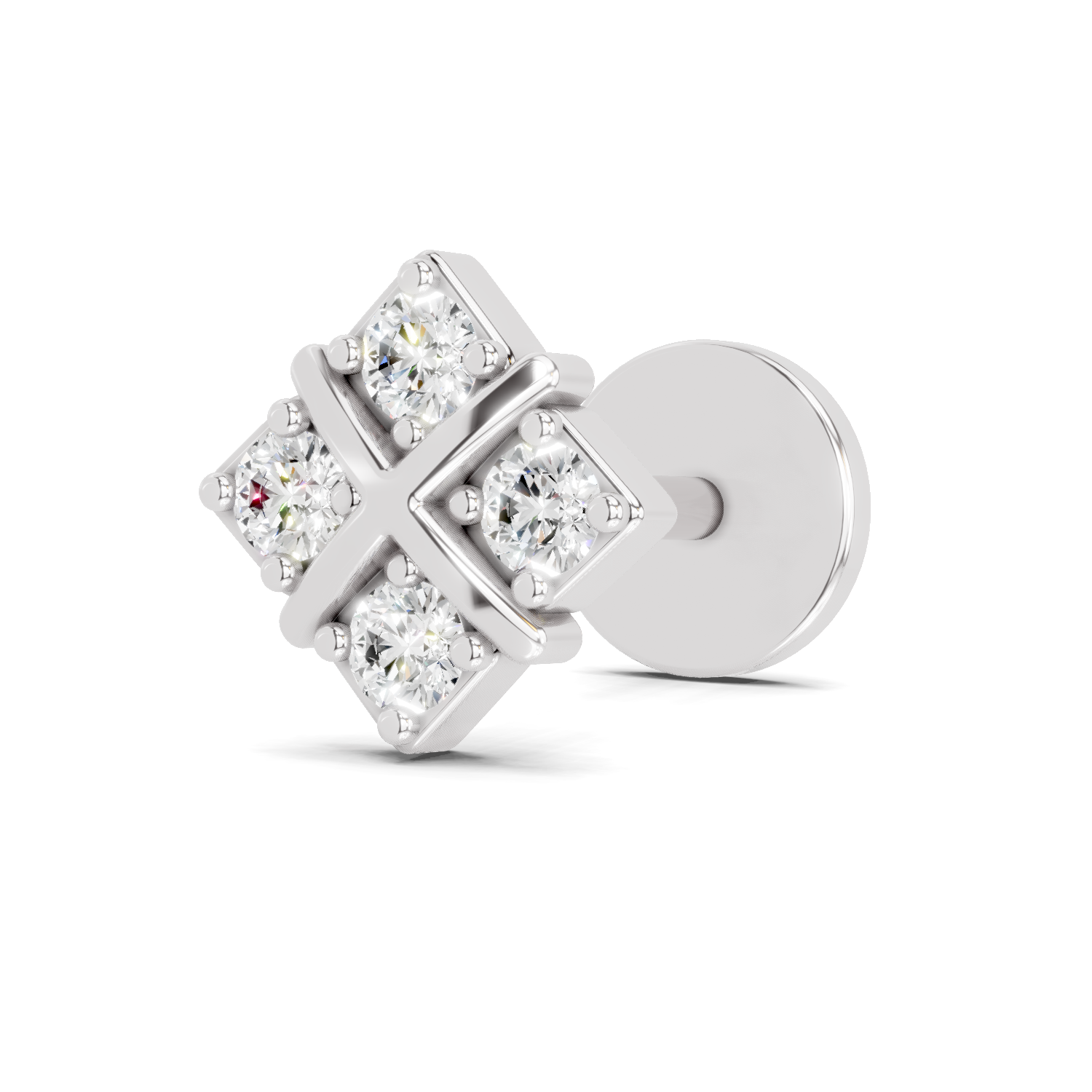 0.09 Carat Four Stone Solitaire Diamond Nose Pin 14K - White Gold