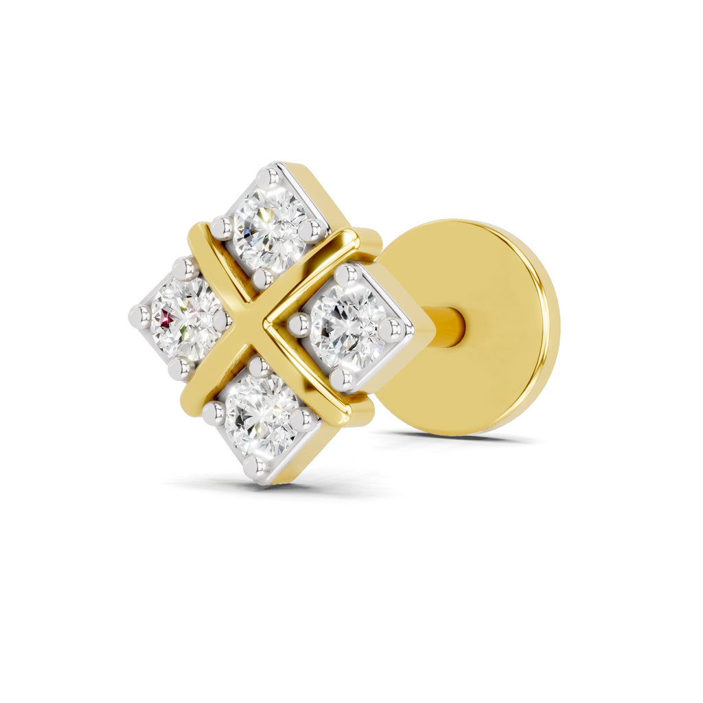 0.09 Carat Four Stone Solitaire Diamond Nose Pin 14K