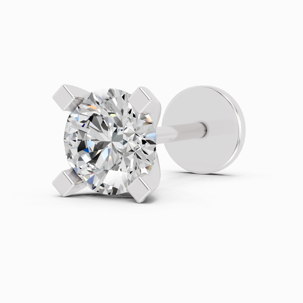 0.35 Carat 4 Prong Solitaire Diamond Nose Pin 14K - White Gold