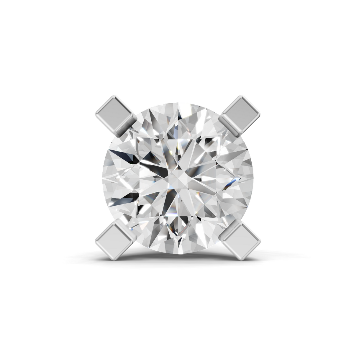 A classic round brilliant-cut diamond solitaire engagement ring in a four-prong setting, shown on a clean white background with a soft shadow.