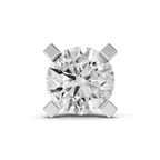 A round brilliant-cut diamond solitaire engagement ring in a four-prong silver setting, shown on a clean white background with a soft shadow.