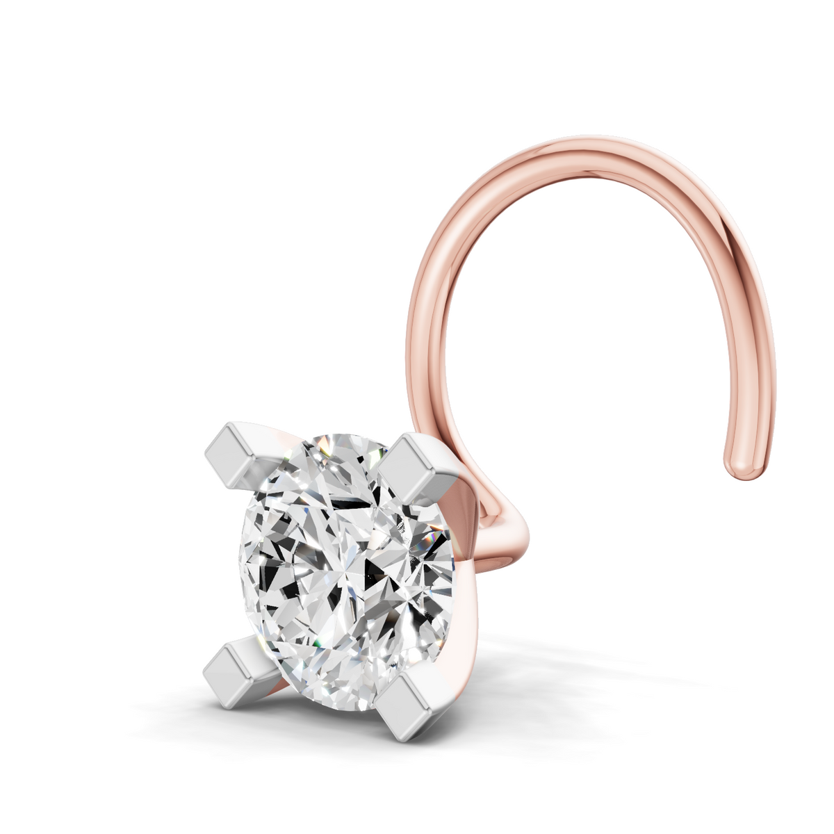A single solitaire diamond stud earring in rose gold, featuring a round brilliant-cut diamond set in a four-prong rose gold mount on a clean white background.