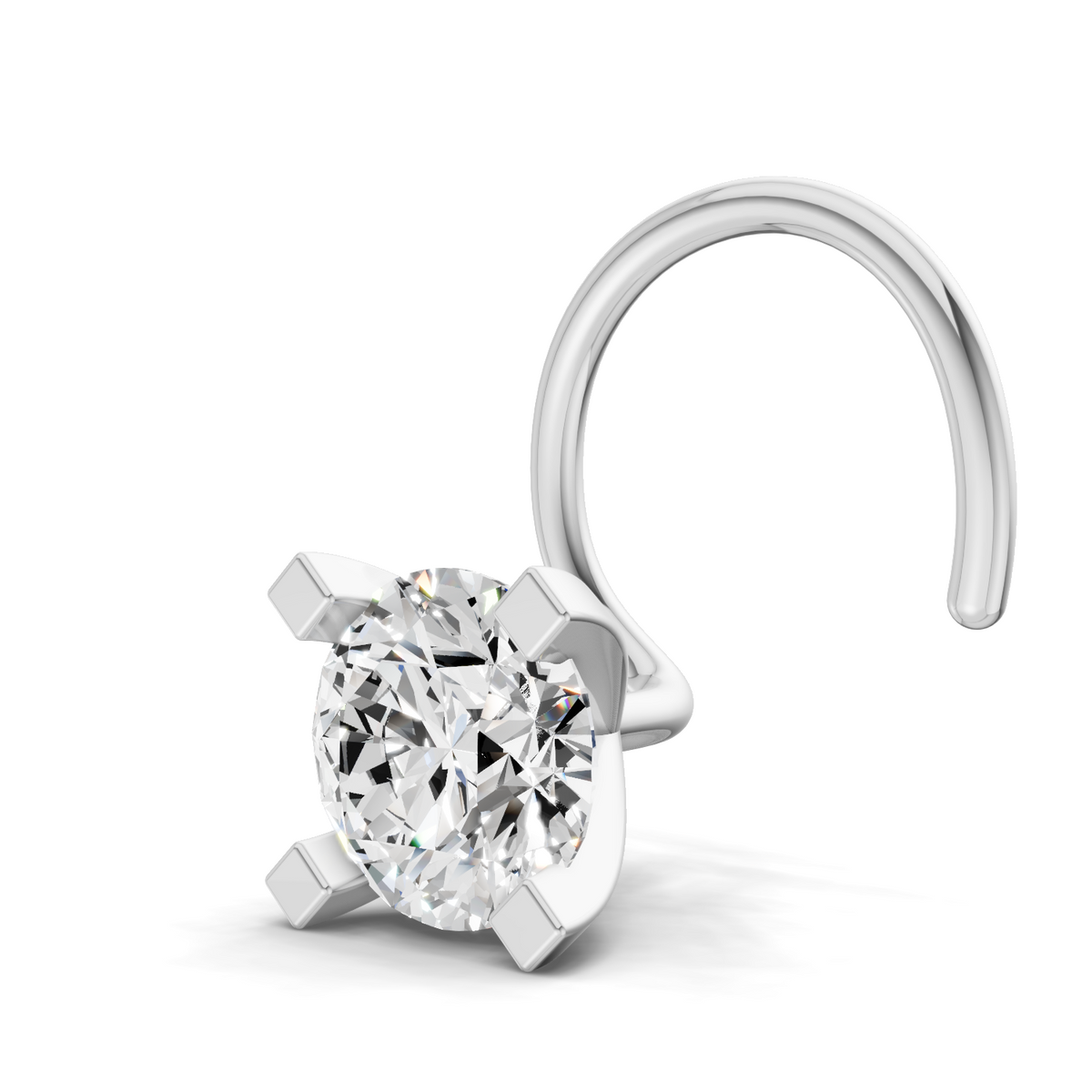 A single solitaire diamond stud earring in a silver four-prong setting, shown on a clean white background with a soft shadow.