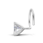 A silver-toned ear cuff ring featuring a triangular bezel-set clear gemstone, shown on a clean white background.