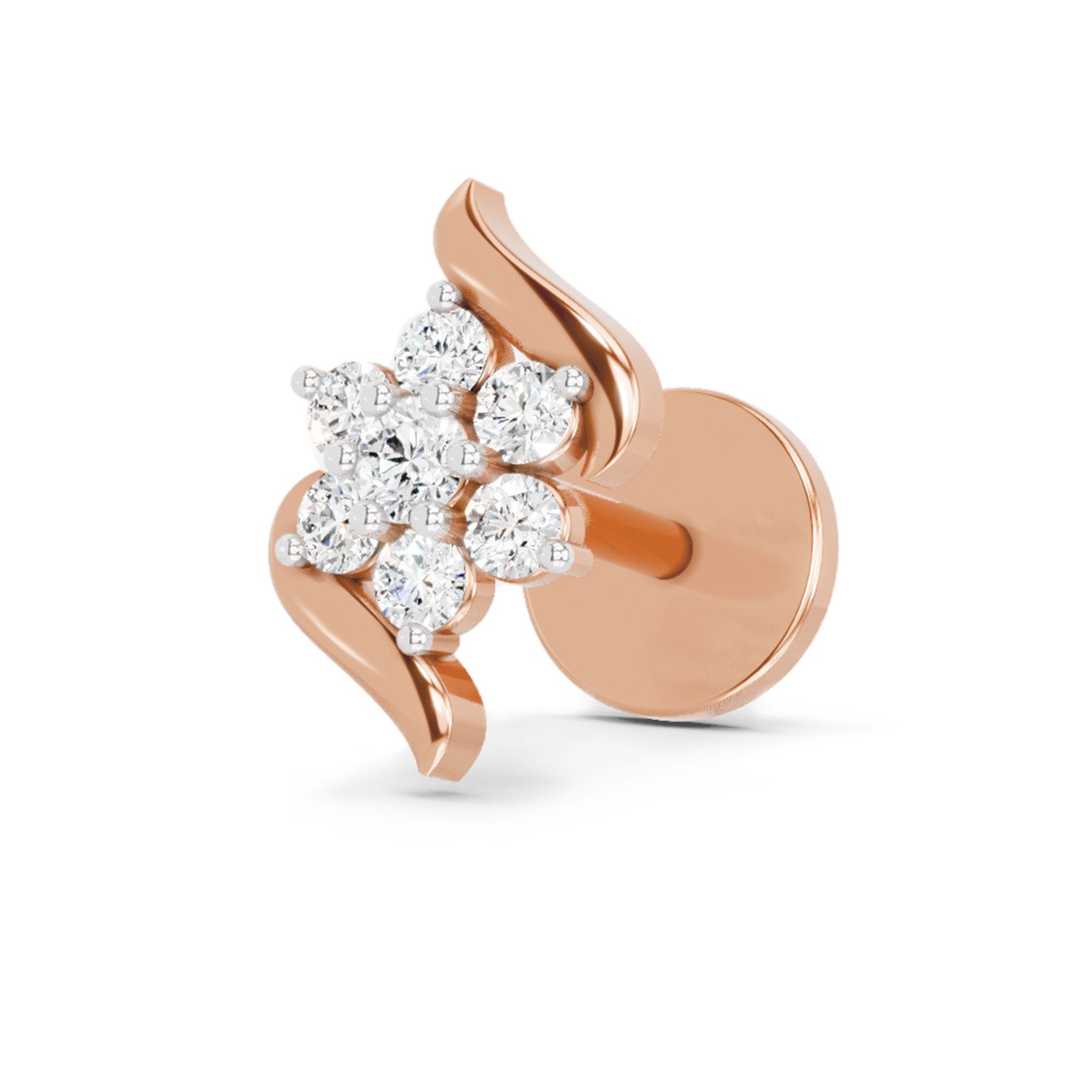 0.07 Ct Swirl Nose Pin 14K - Rose Gold