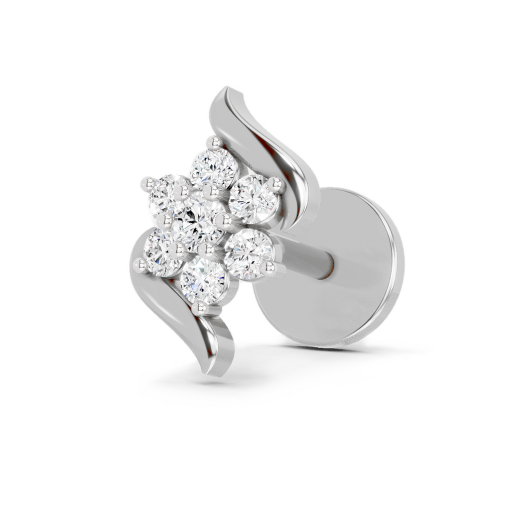 0.07 Ct Swirl Nose Pin 14K - White Gold