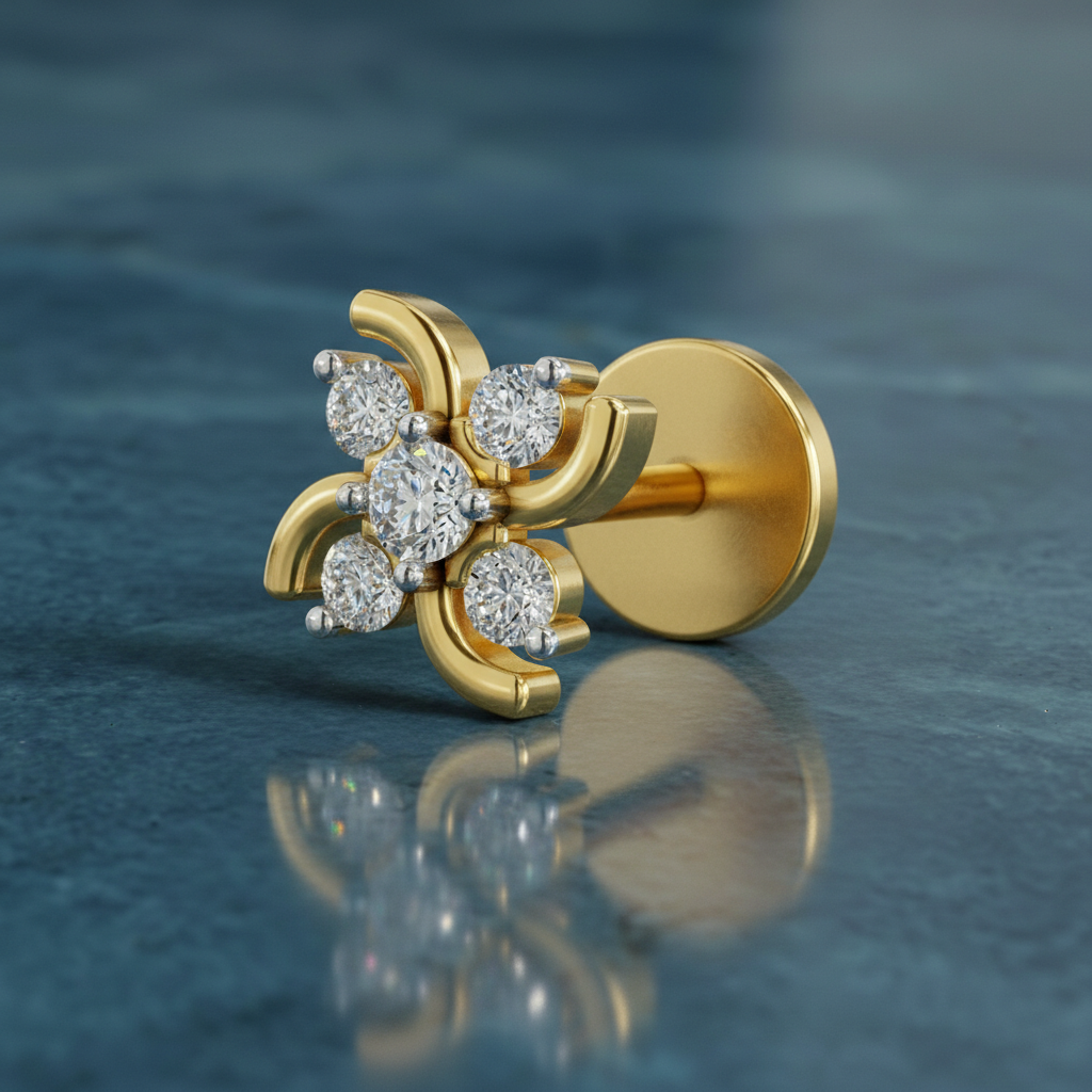 Shimmering Floral Diamond Nose Pin