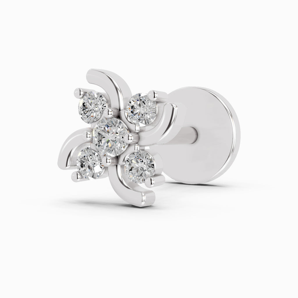 0.06 Ct Floral Stud Nose Pin 14K - White Gold